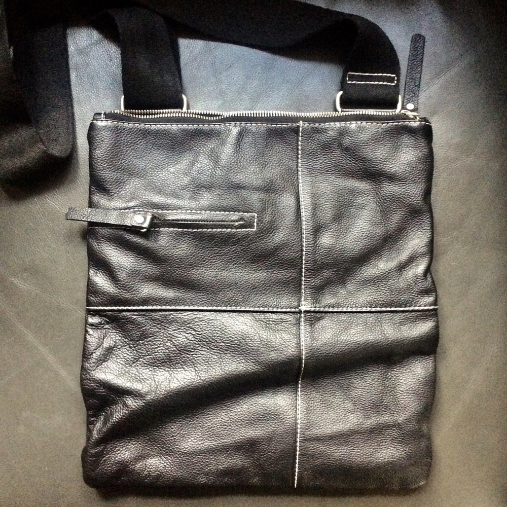 Black pebble leather crossbody bag